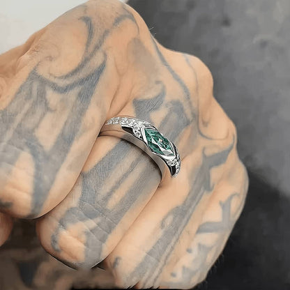 S925 VVS1 Moissanite Ice Blue Lake Green Horse Eye Ring