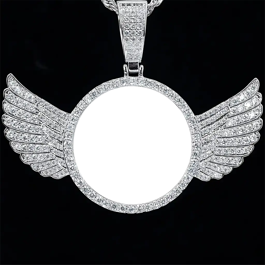 Personalized Winged Round Photo Pendant