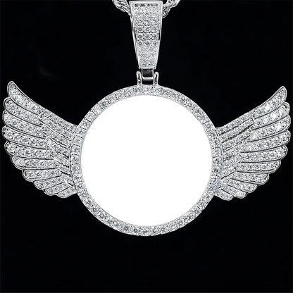 Personalized Winged Round Photo Pendant